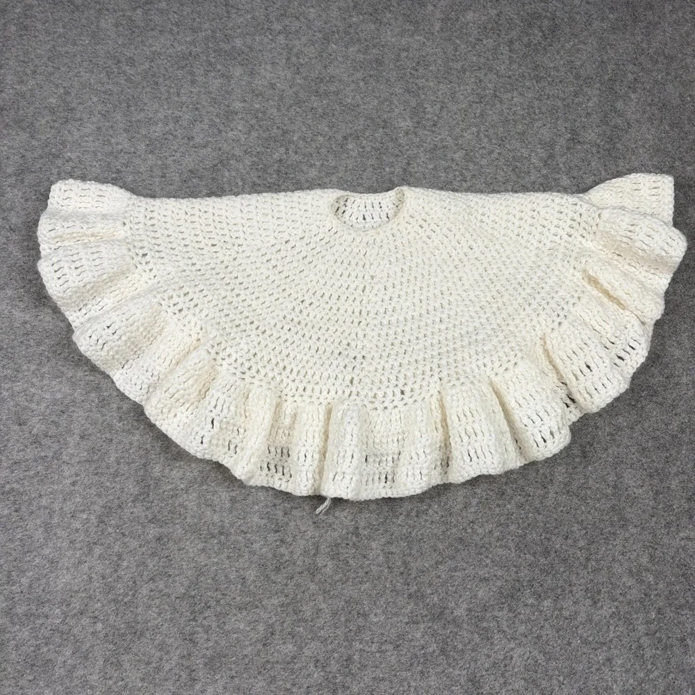 Unbranded Crochet Capelet Shawl Women OS Ivory Ruffle Trim Shrug Vintage 80s 90s